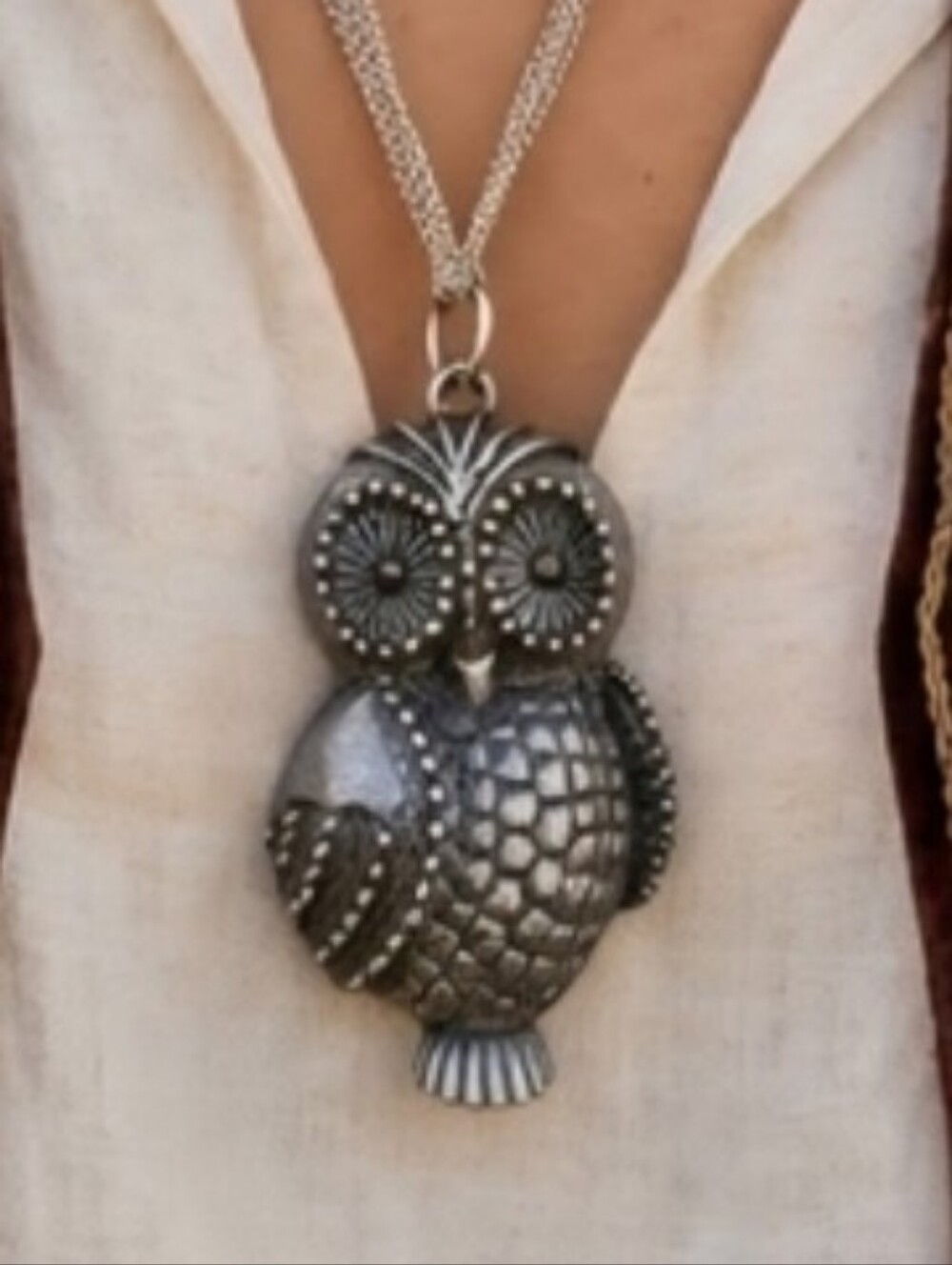 Vintage Silver Tone Owl Locket Pendant Necklace Layering Boho Y2K Retro